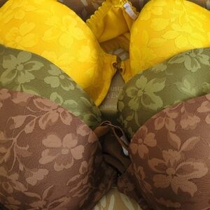 Floral Lace Bra in Brown, Green, and Yellow